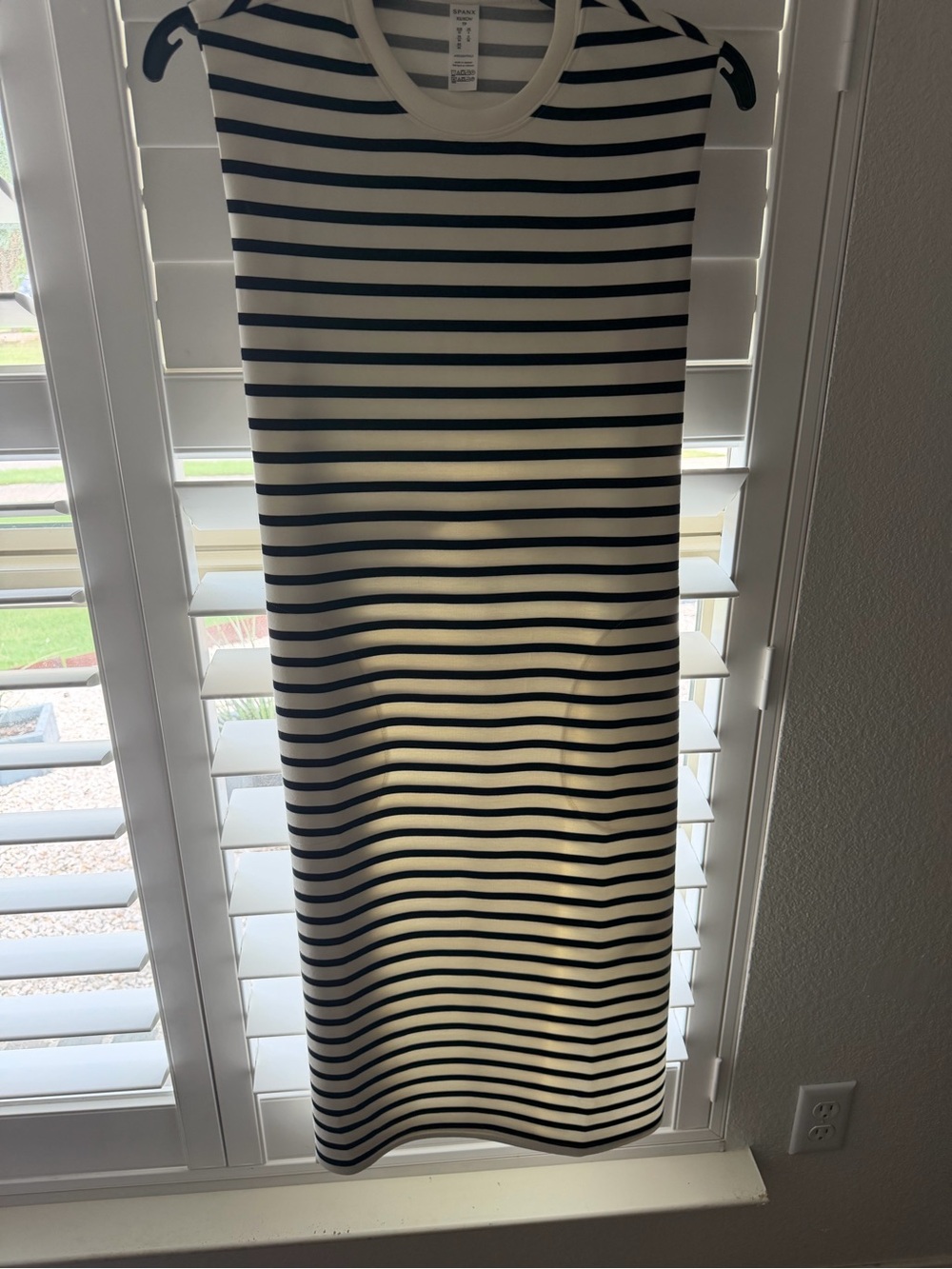 SPANX Black and White Striped Sleeveless Midi Dress